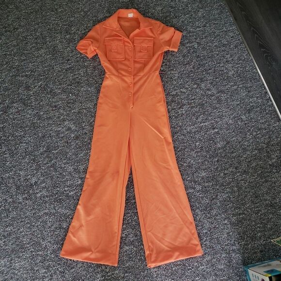 Vintage Pants - 70s Orange Wide Leg Jumpsuit